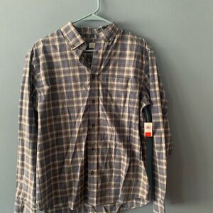 Old Navy Blue and Cream Plaid Button-Down Shirt